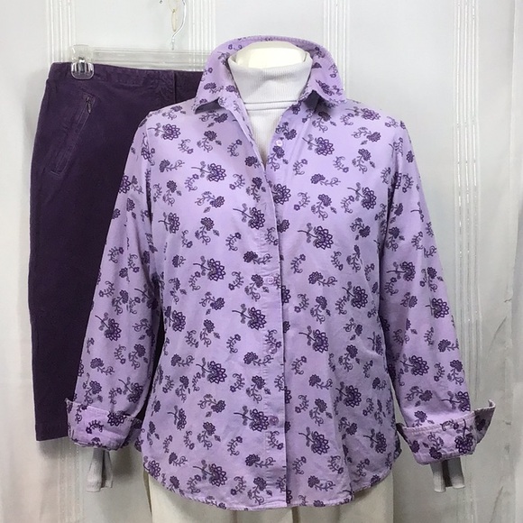 Corduroy Lavender Floral Soft Long Sleeve Blouse - Picture 7 of 8